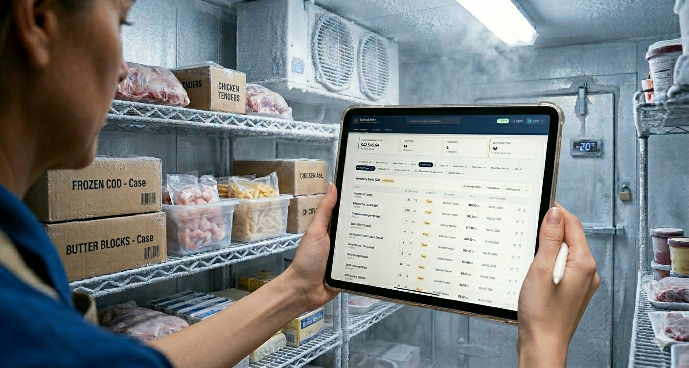 iPad inventory tracking in a walk-in freezer